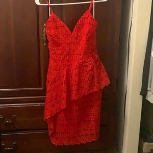 Red Lace Ruffled Dress